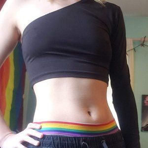 Women's black one sleeve stretchy top